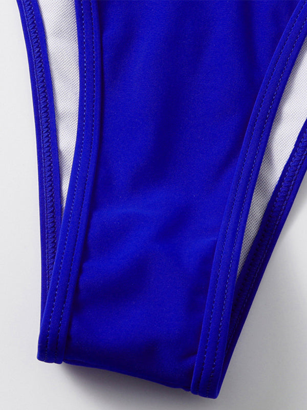 Blue Zone Planet |  Long-sleeved mesh jacket three-piece swimsuit solid color sexy bikini BLUE ZONE PLANET