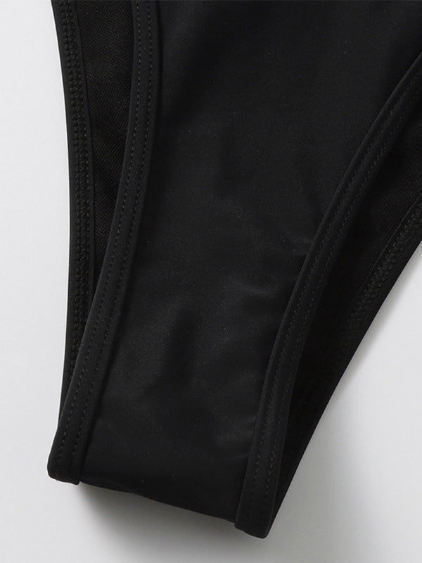 Blue Zone Planet |  Long-sleeved mesh jacket three-piece swimsuit solid color sexy bikini BLUE ZONE PLANET