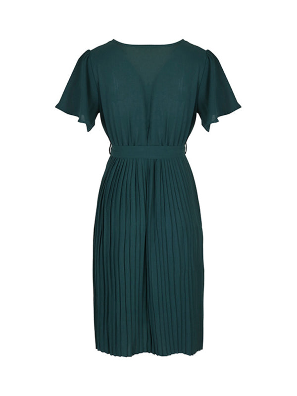 Blue Zone Planet | Solid Color Pleated French Elegant Dress BLUE ZONE PLANET