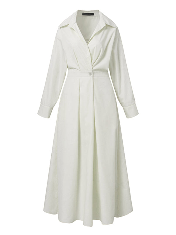 Blue Zone Planet | Solid Color Elegant Shirt Dress BLUE ZONE PLANET