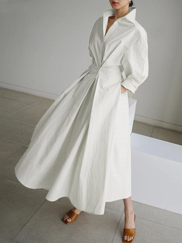 Blue Zone Planet | Solid Color Elegant Shirt Dress BLUE ZONE PLANET