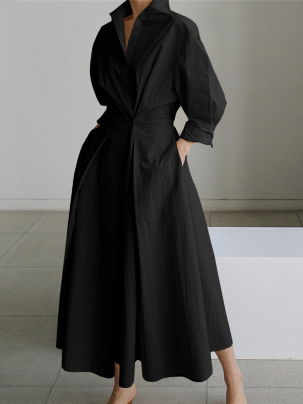Blue Zone Planet | Solid Color Elegant Shirt Dress BLUE ZONE PLANET