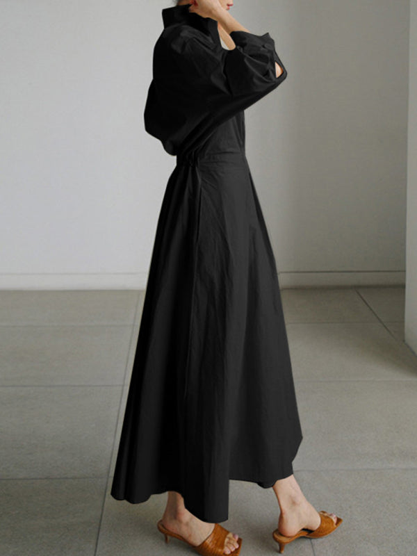Blue Zone Planet | Solid Color Elegant Shirt Dress BLUE ZONE PLANET