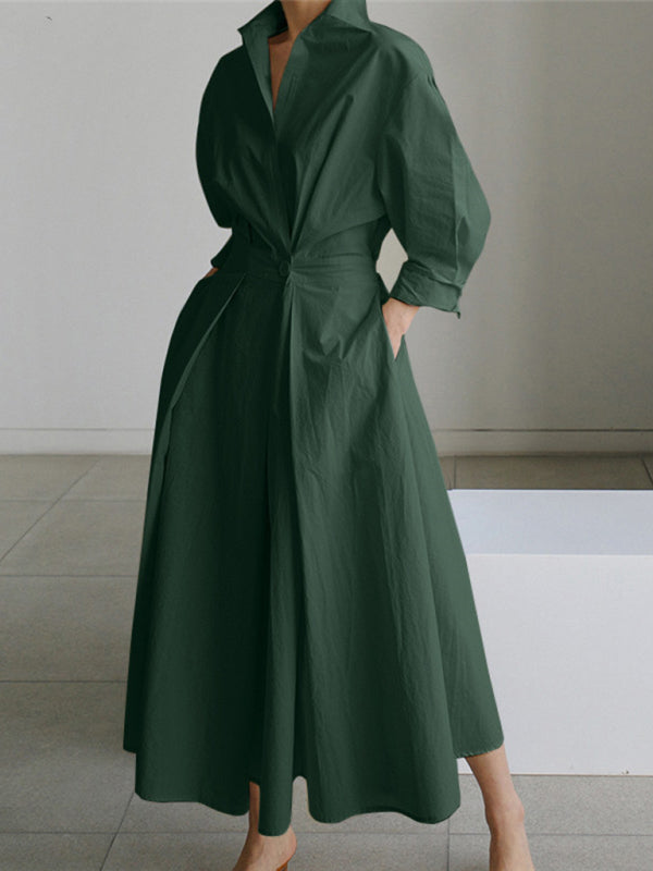 Blue Zone Planet | Solid Color Elegant Shirt Dress BLUE ZONE PLANET