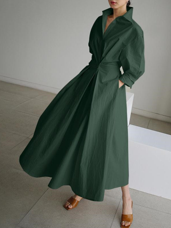 Blue Zone Planet | Solid Color Elegant Shirt Dress BLUE ZONE PLANET