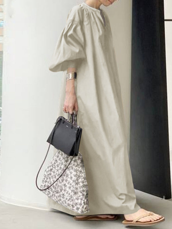 Blue Zone Planet |  Women's Elegant Solid Color Balloon Sleeve Shirt Dress BLUE ZONE PLANET