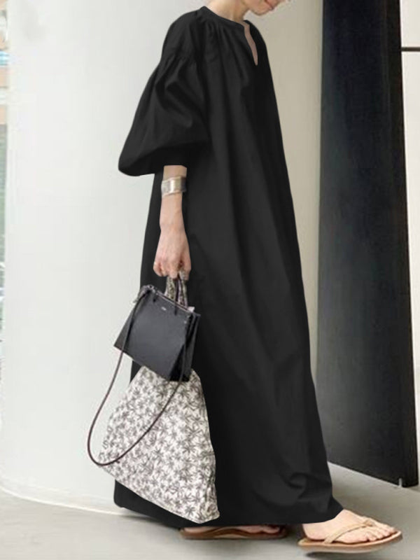 Blue Zone Planet |  Women's Elegant Solid Color Balloon Sleeve Shirt Dress BLUE ZONE PLANET