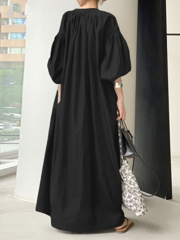 Blue Zone Planet | Women's Elegant Solid Color Balloon Sleeve Shirt Dress BLUE ZONE PLANET