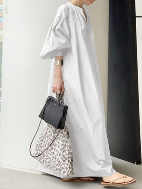 Blue Zone Planet |  Women's Elegant Solid Color Balloon Sleeve Shirt Dress BLUE ZONE PLANET