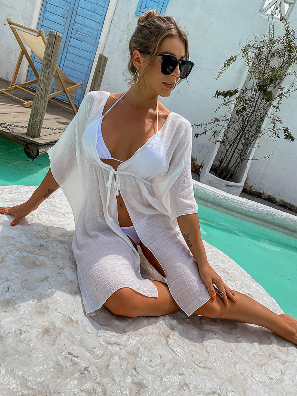 Blue Zone Planet |  Ava's Beach Cardigan Tie Blouse Coverup BLUE ZONE PLANET