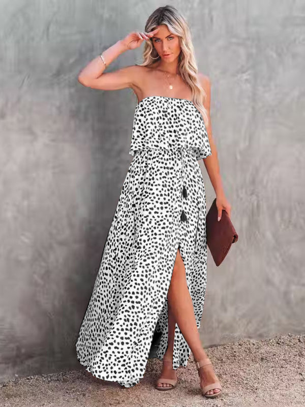 style leopard print one-shoulder ruffle slit dress kakaclo