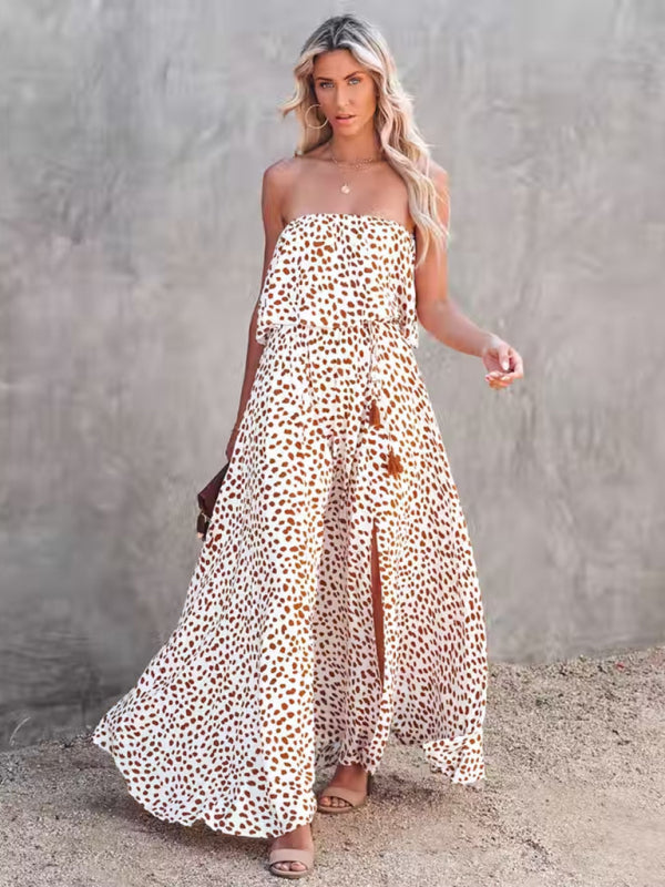 style leopard print one-shoulder ruffle slit dress kakaclo