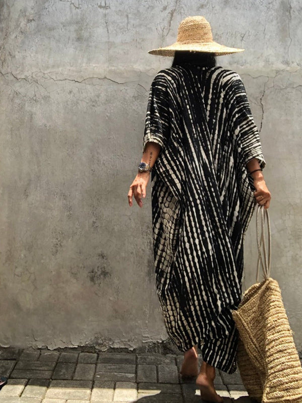 Blue Zone Planet |  Beach Cover-Up Rayon Tie-Dye Graphic Print Sunscreen Cardigan BLUE ZONE PLANET