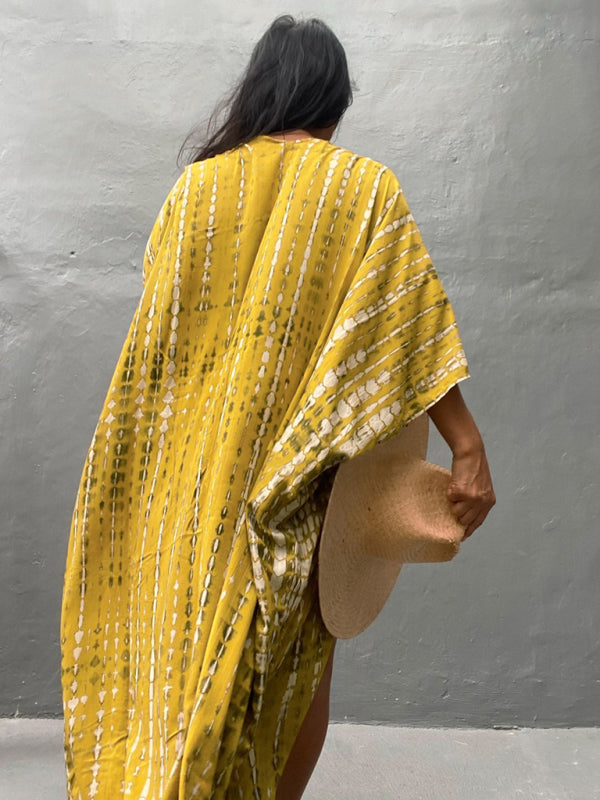 Blue Zone Planet |  Beach Cover-Up Rayon Tie-Dye Graphic Print Sunscreen Cardigan BLUE ZONE PLANET