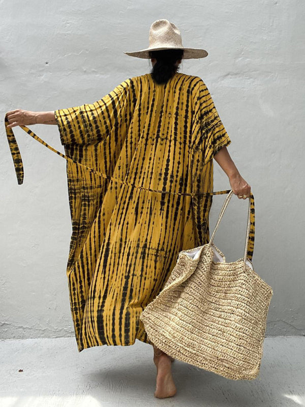 Blue Zone Planet |  Beach Cover-Up Rayon Tie-Dye Graphic Print Sunscreen Cardigan BLUE ZONE PLANET