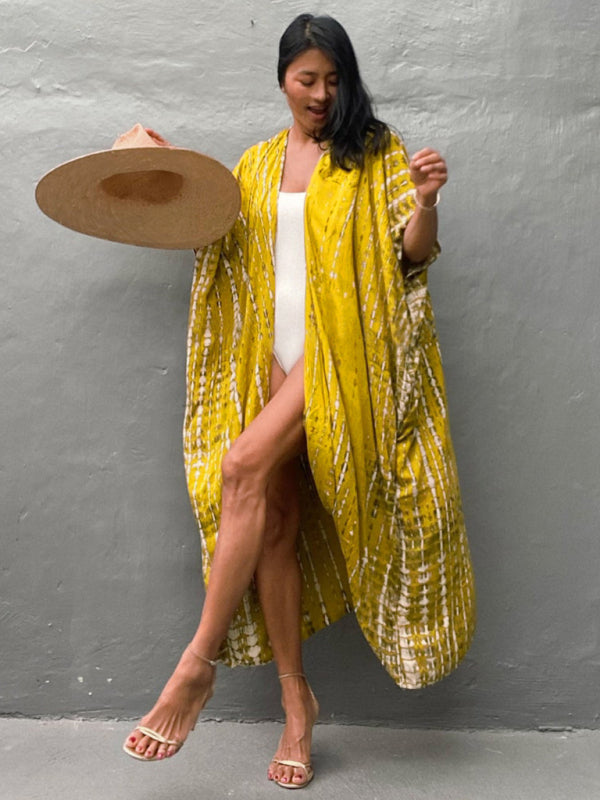 Blue Zone Planet |  Beach Cover-Up Rayon Tie-Dye Graphic Print Sunscreen Cardigan BLUE ZONE PLANET