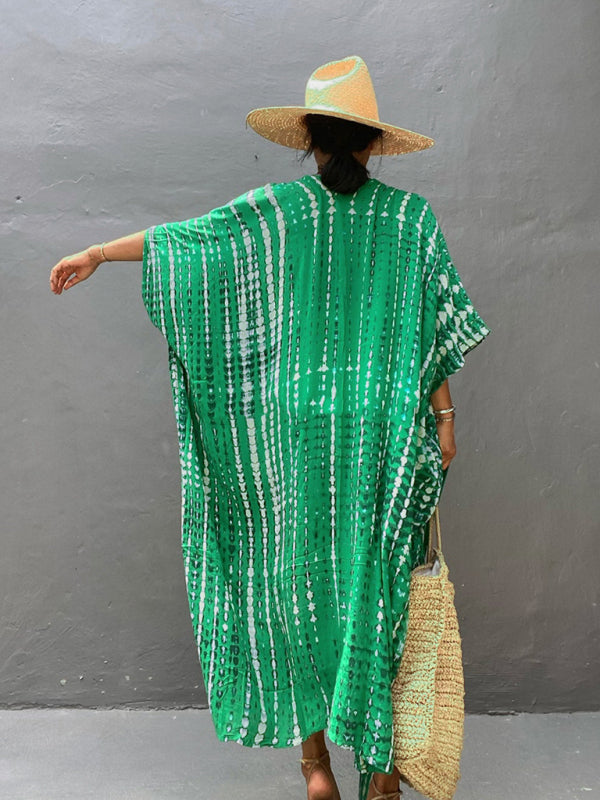 Blue Zone Planet |  Beach Cover-Up Rayon Tie-Dye Graphic Print Sunscreen Cardigan BLUE ZONE PLANET