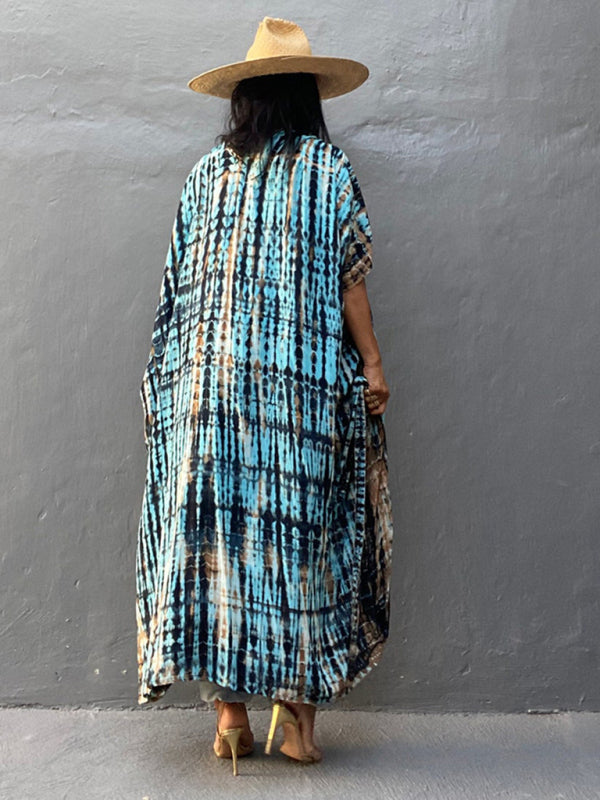 Blue Zone Planet |  Beach Cover-Up Rayon Tie-Dye Graphic Print Sunscreen Cardigan BLUE ZONE PLANET