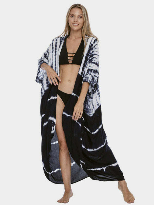 Blue Zone Planet |  Beach Cover-Up Rayon Tie-Dye Graphic Print Sunscreen Cardigan BLUE ZONE PLANET