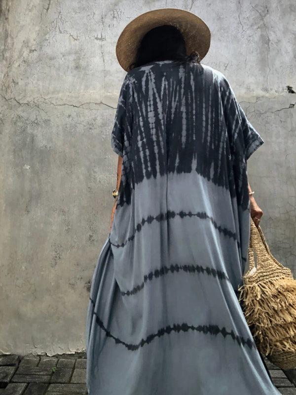 Blue Zone Planet |  Beach Cover-Up Rayon Tie-Dye Graphic Print Sunscreen Cardigan BLUE ZONE PLANET