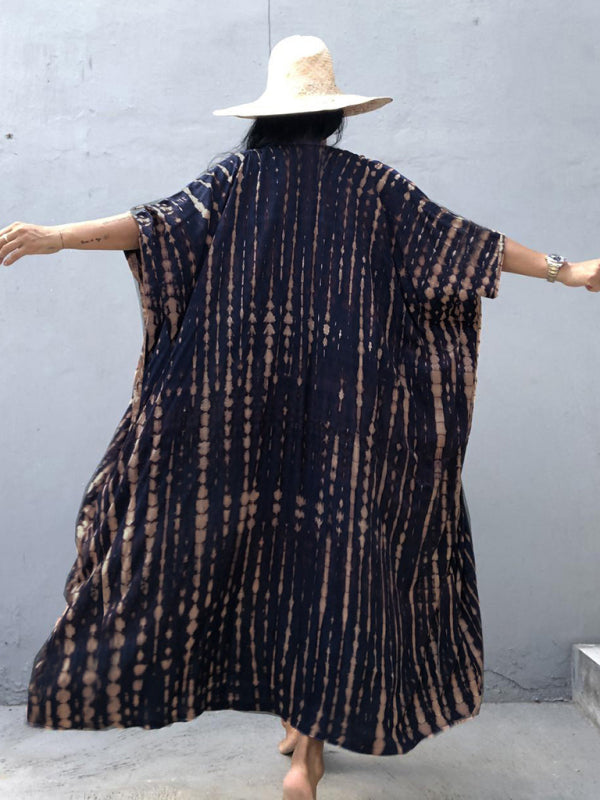 Blue Zone Planet |  Beach Cover-Up Rayon Tie-Dye Graphic Print Sunscreen Cardigan BLUE ZONE PLANET