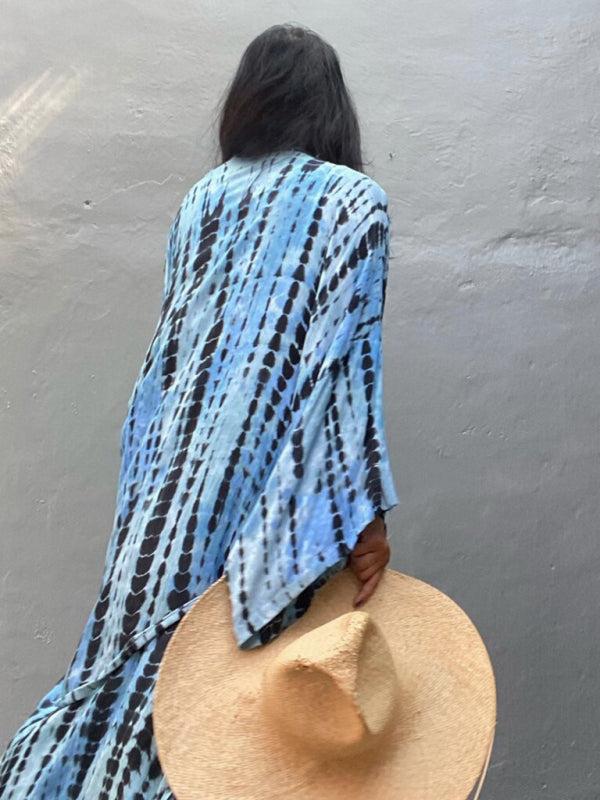 Blue Zone Planet |  Beach Tie Dye Graphic Print Sun Protection Cardigan Bikini Cover Up BLUE ZONE PLANET