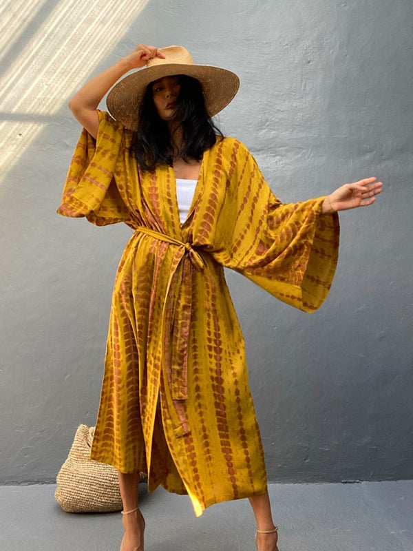 Blue Zone Planet |  Beach Tie Dye Graphic Print Sun Protection Cardigan Bikini Cover Up BLUE ZONE PLANET