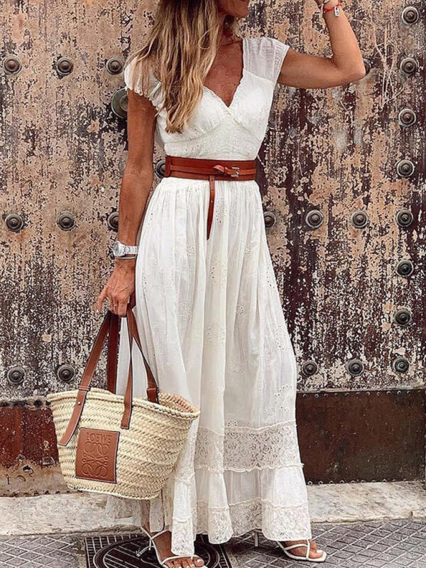 Blue Zone Planet | V-neck long lace stitching elegant maxi dress BLUE ZONE PLANET