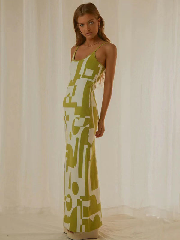Wind Print Slim Slim Elegant Dress BLUE ZONE PLANET