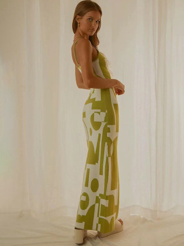Wind Print Slim Slim Elegant Dress BLUE ZONE PLANET