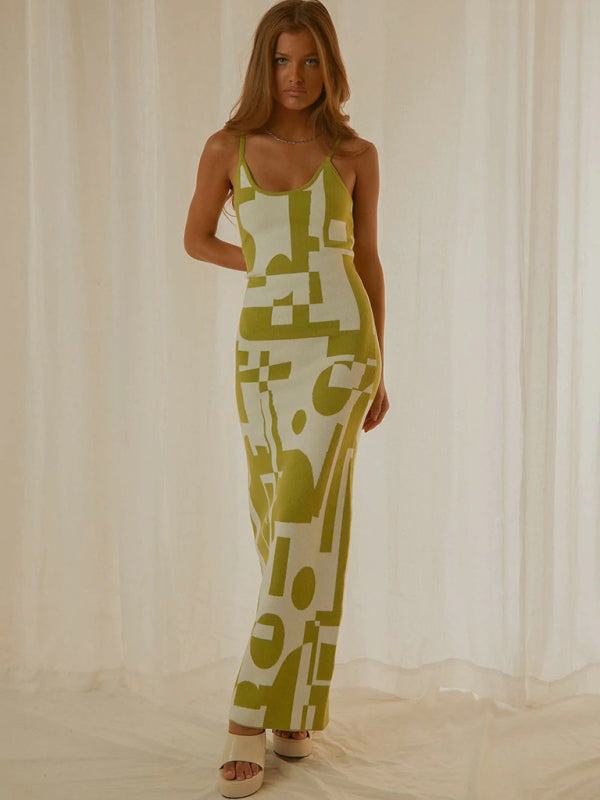 Wind Print Slim Slim Elegant Dress BLUE ZONE PLANET