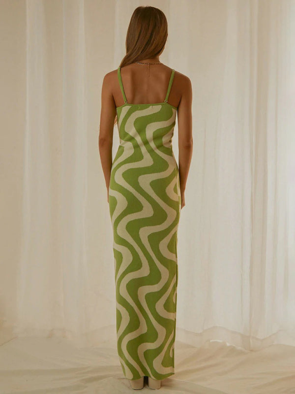 Wind Print Slim Slim Elegant Dress BLUE ZONE PLANET