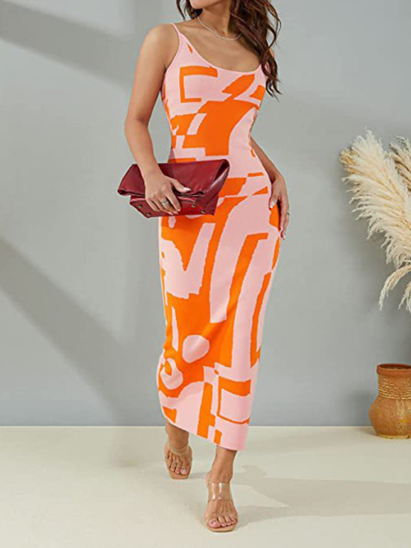 Wind Print Slim Slim Elegant Dress BLUE ZONE PLANET