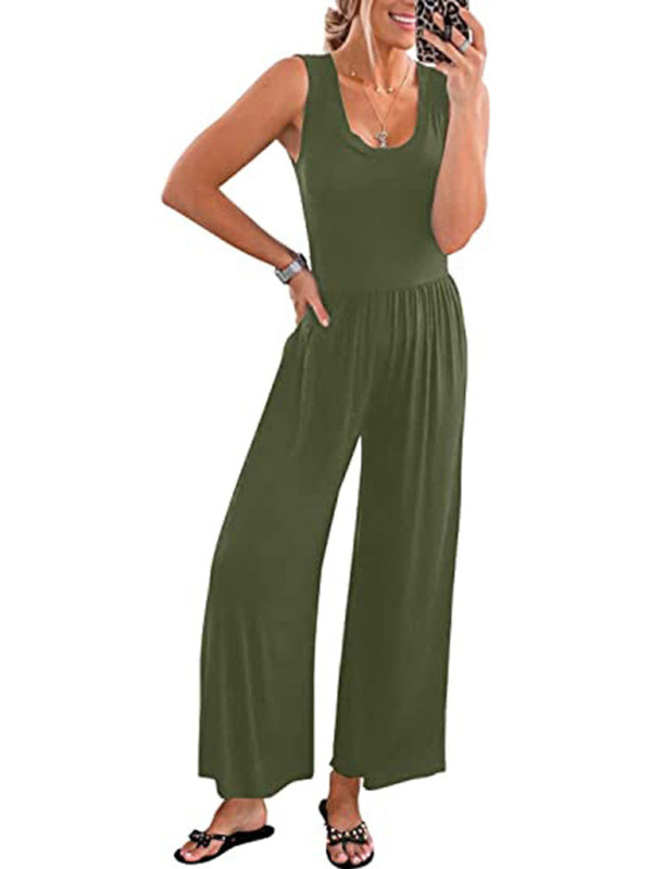 Solid Color Loose Sleeveless Jumpsuit BLUE ZONE PLANET