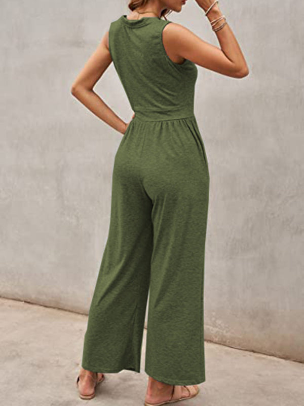 Solid Color Loose Sleeveless Jumpsuit BLUE ZONE PLANET
