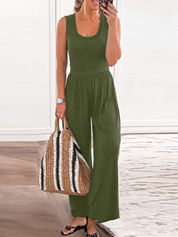 Solid Color Loose Sleeveless Jumpsuit BLUE ZONE PLANET