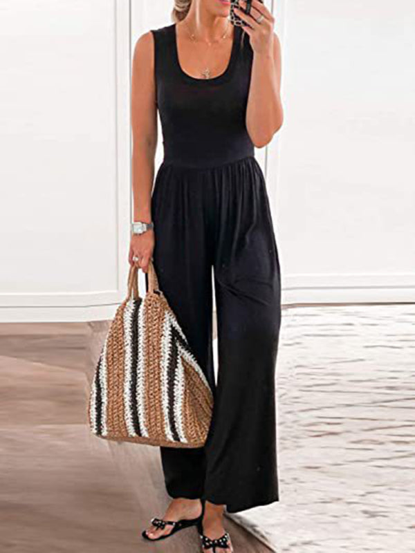 Solid Color Loose Sleeveless Jumpsuit BLUE ZONE PLANET
