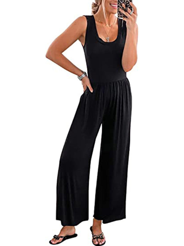 Solid Color Loose Sleeveless Jumpsuit BLUE ZONE PLANET
