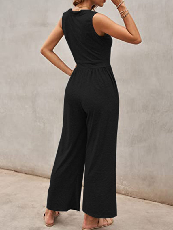 Solid Color Loose Sleeveless Jumpsuit BLUE ZONE PLANET