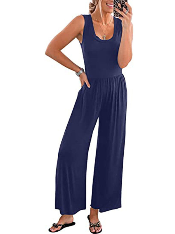 Solid Color Loose Sleeveless Jumpsuit BLUE ZONE PLANET