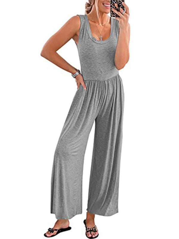 Solid Color Loose Sleeveless Jumpsuit BLUE ZONE PLANET