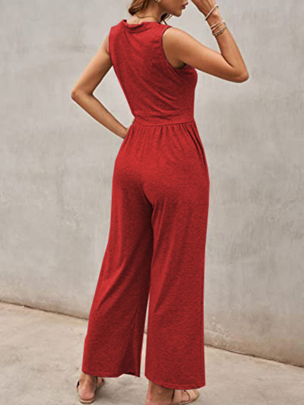 Solid Color Loose Sleeveless Jumpsuit BLUE ZONE PLANET