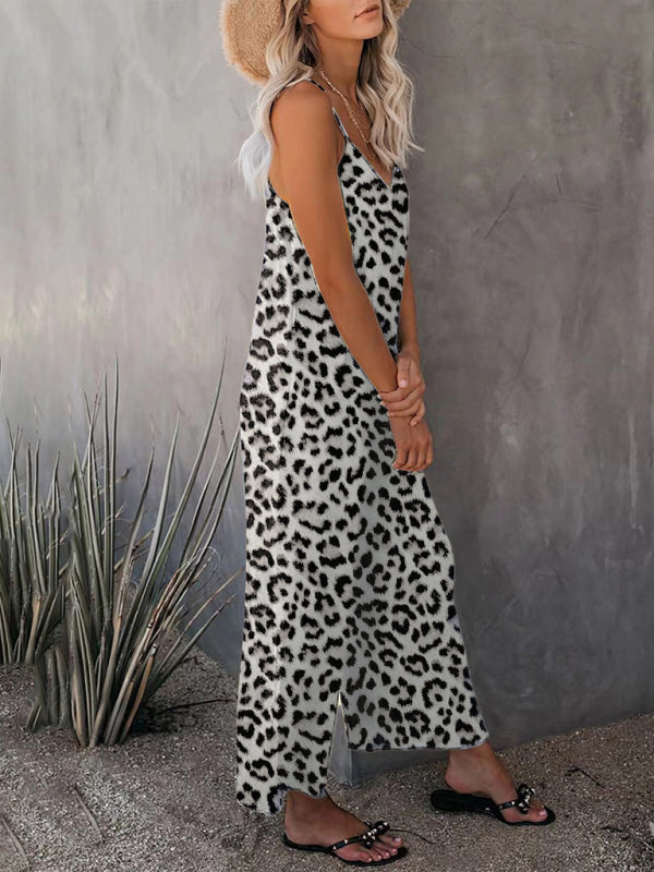 Women's Sleeveless Leopard Print Pocket Loose Suspender Jumpsuit BLUE ZONE PLANET