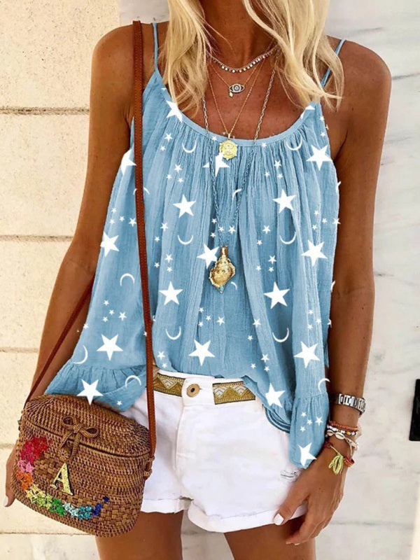 V-neck star print vest camisole top kakaclo