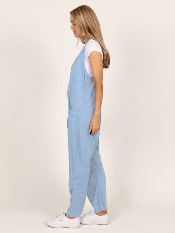 Oversized knit two-pocket fit oversized jumpsuit blue BLUE ZONE PLANET