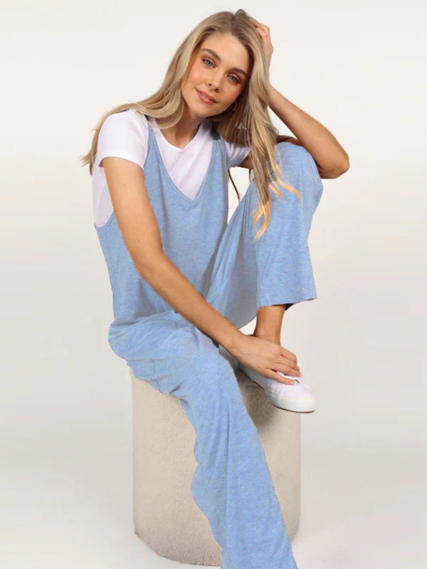 Oversized knit two-pocket fit oversized jumpsuit blue BLUE ZONE PLANET