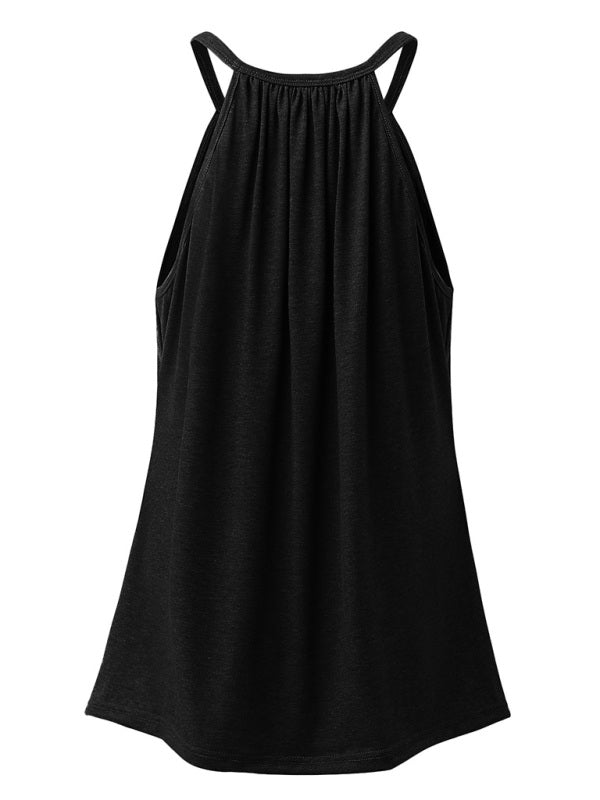 solid color cotton round neck sleeveless loose large pullover t-shirt kakaclo