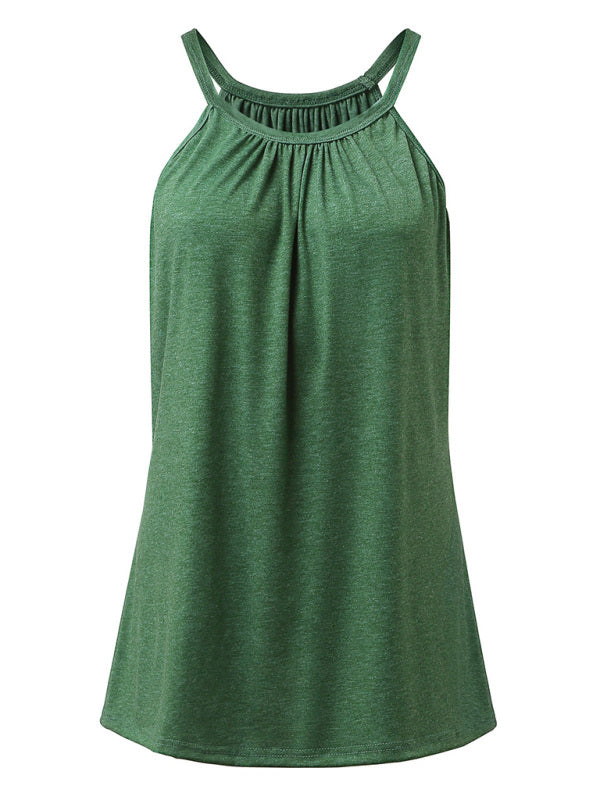 solid color cotton round neck sleeveless loose large pullover t-shirt kakaclo
