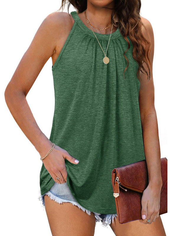 solid color cotton round neck sleeveless loose large pullover t-shirt kakaclo