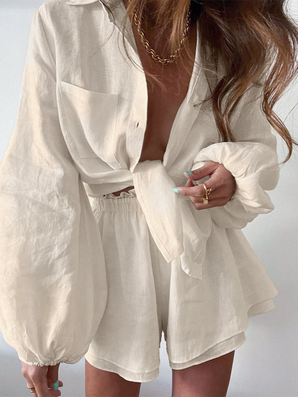 Blue Zone Planet | Top Ruffle Shorts Two-piece Suit BLUE ZONE PLANET